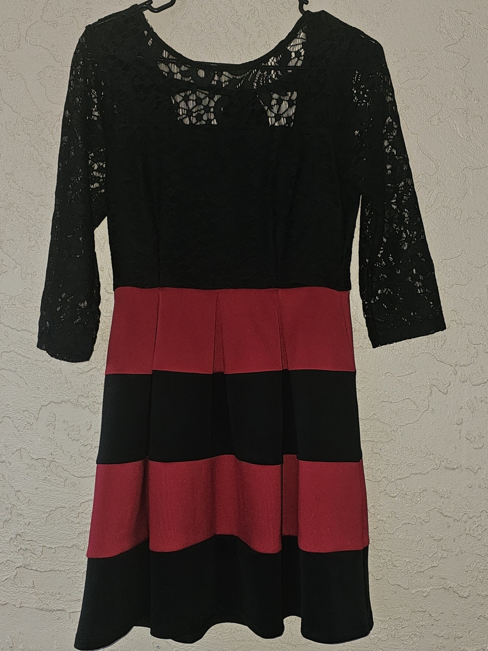 Speechless Black Lace Bodice Red and Black Striped Midi Dress